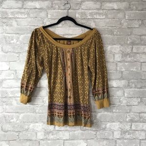 Anthropologie Language gold boho peasant top